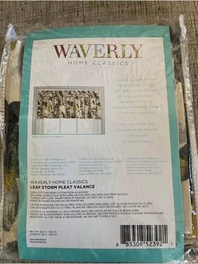 NWT Waverly Leaf Storm Pleat Valance in Silver, Gray, Yellow With Button Accents